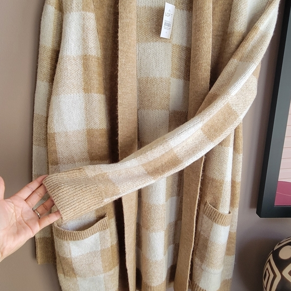 LOFT Women’s Open Front Ribbed Cardigan Beige & White Knit Size M NWT Soft - Picture 4 of 9